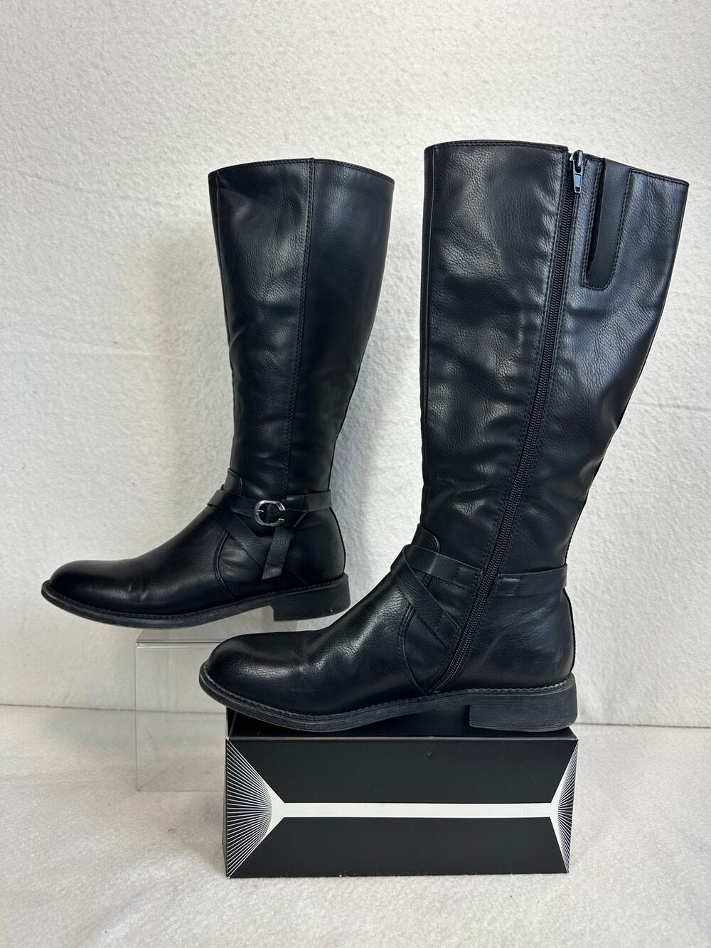 Frye & Co Gaylin Women's Size 7.5 Stacked Heel Riding Boots FOF23 Black Zipper